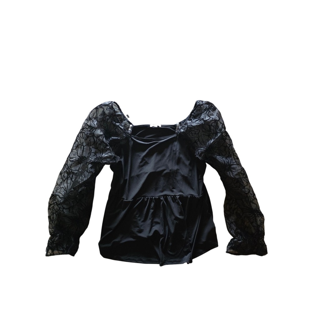 Maurices Whimsy Sheer Sleeve Top XL Womens Black Coquette Light‎ Weight Date